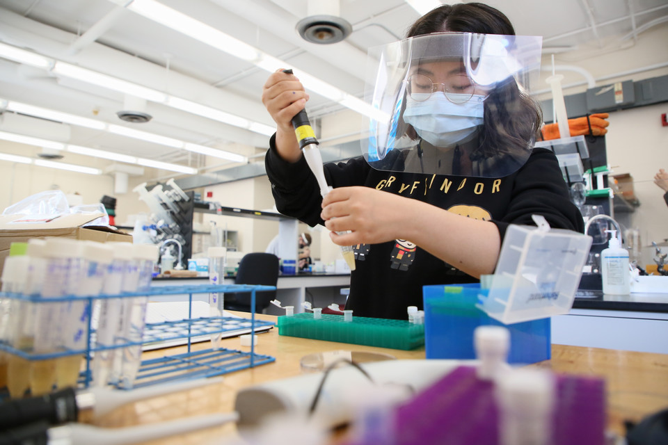 student working in lab space